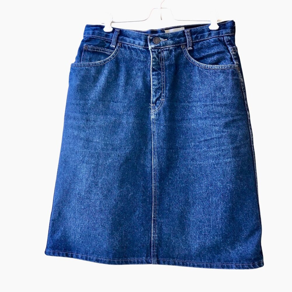 CALVIN KLEIN Vintage 80's Blue Denim Jean Skirt Made in USA - Picture 10 of 11